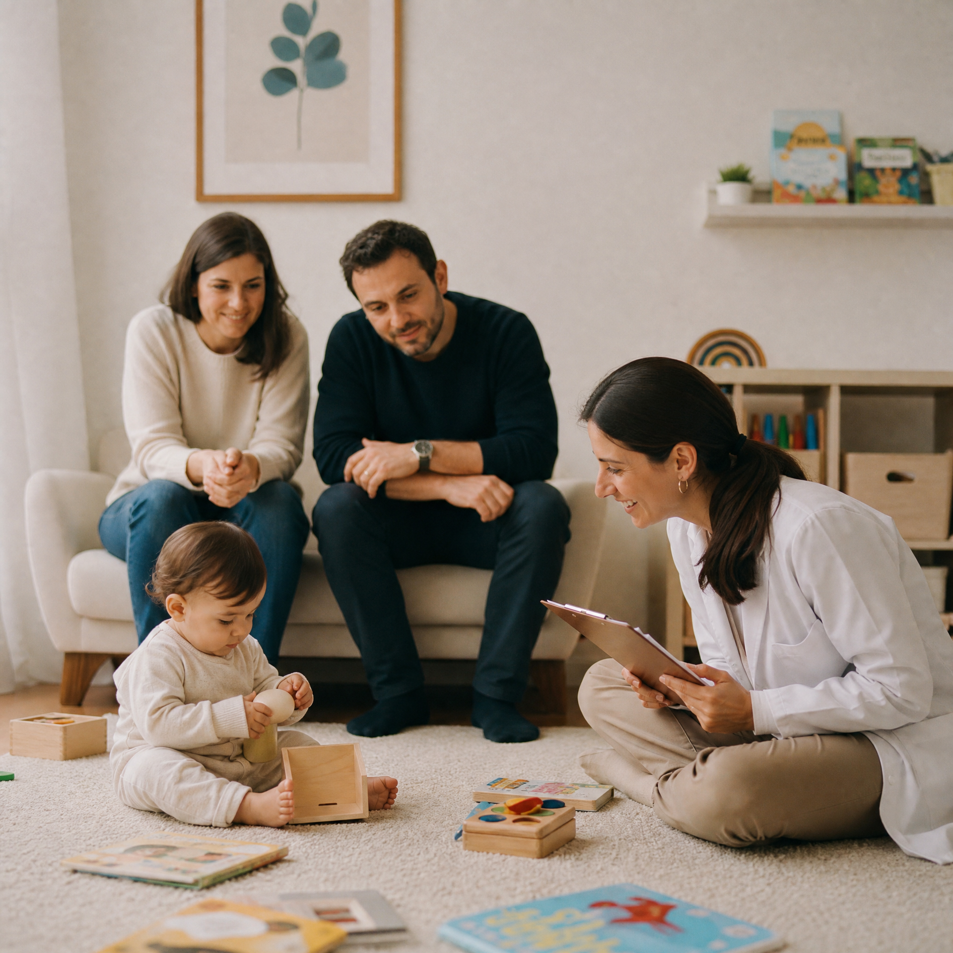 Consulta pediátrica com a família